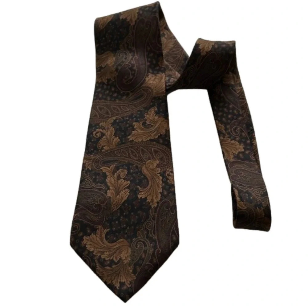 Vintage Woodward Men's Brown Floral All Silk Tie Made in U.S.A. - Picture 1 of 8